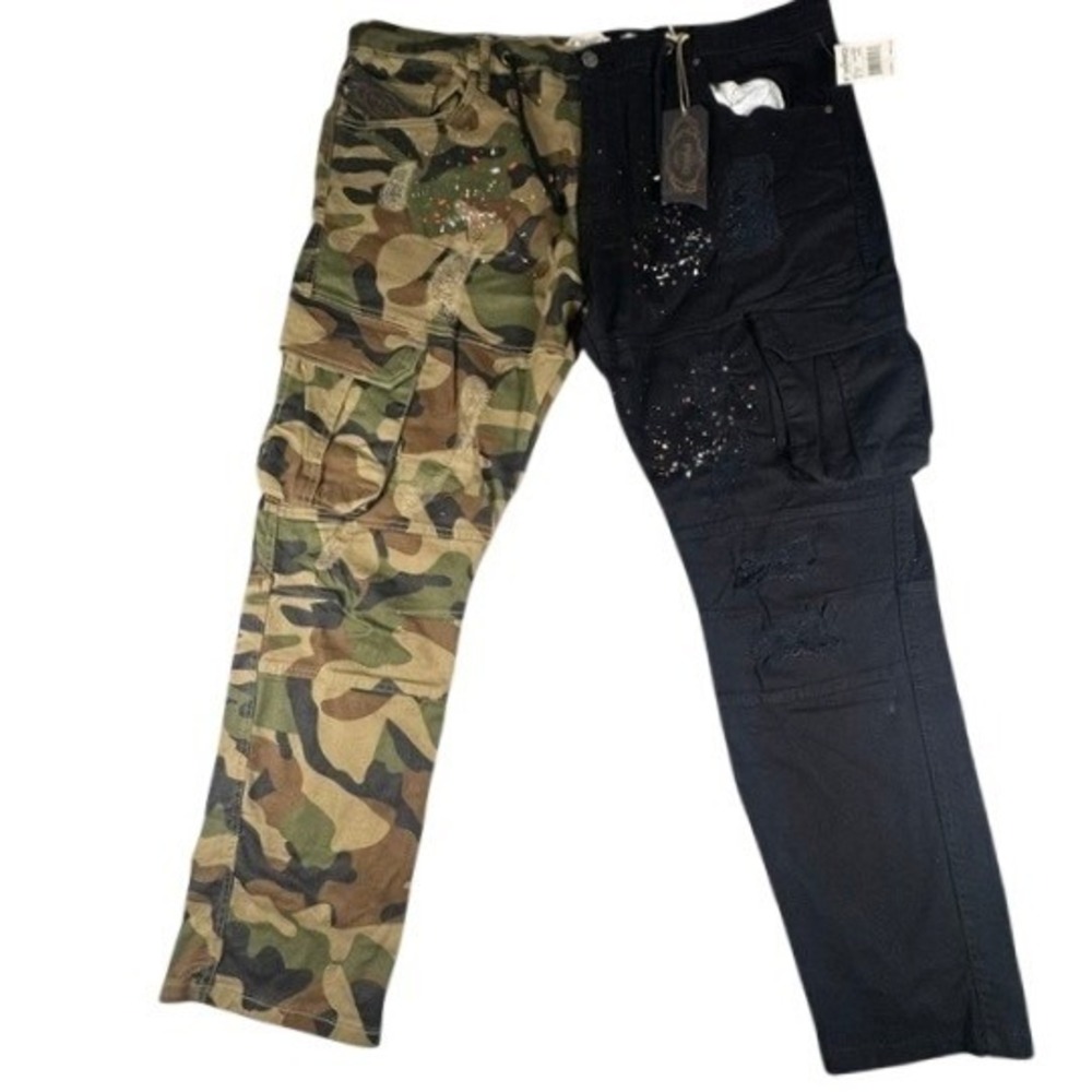 FWRD Denim Jeans Men 46 Slim Fit Split Leg Camo Black Paint Splatter Stretch NWT